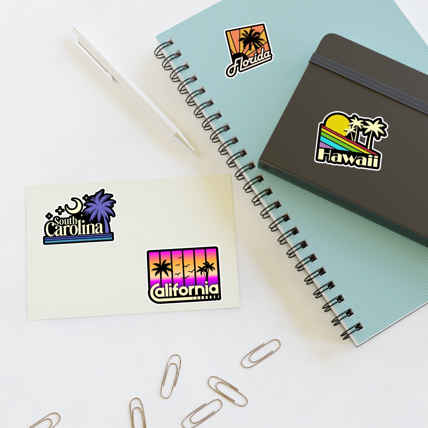 South Carolina, Florida, Hawaii, California Retro Stickers