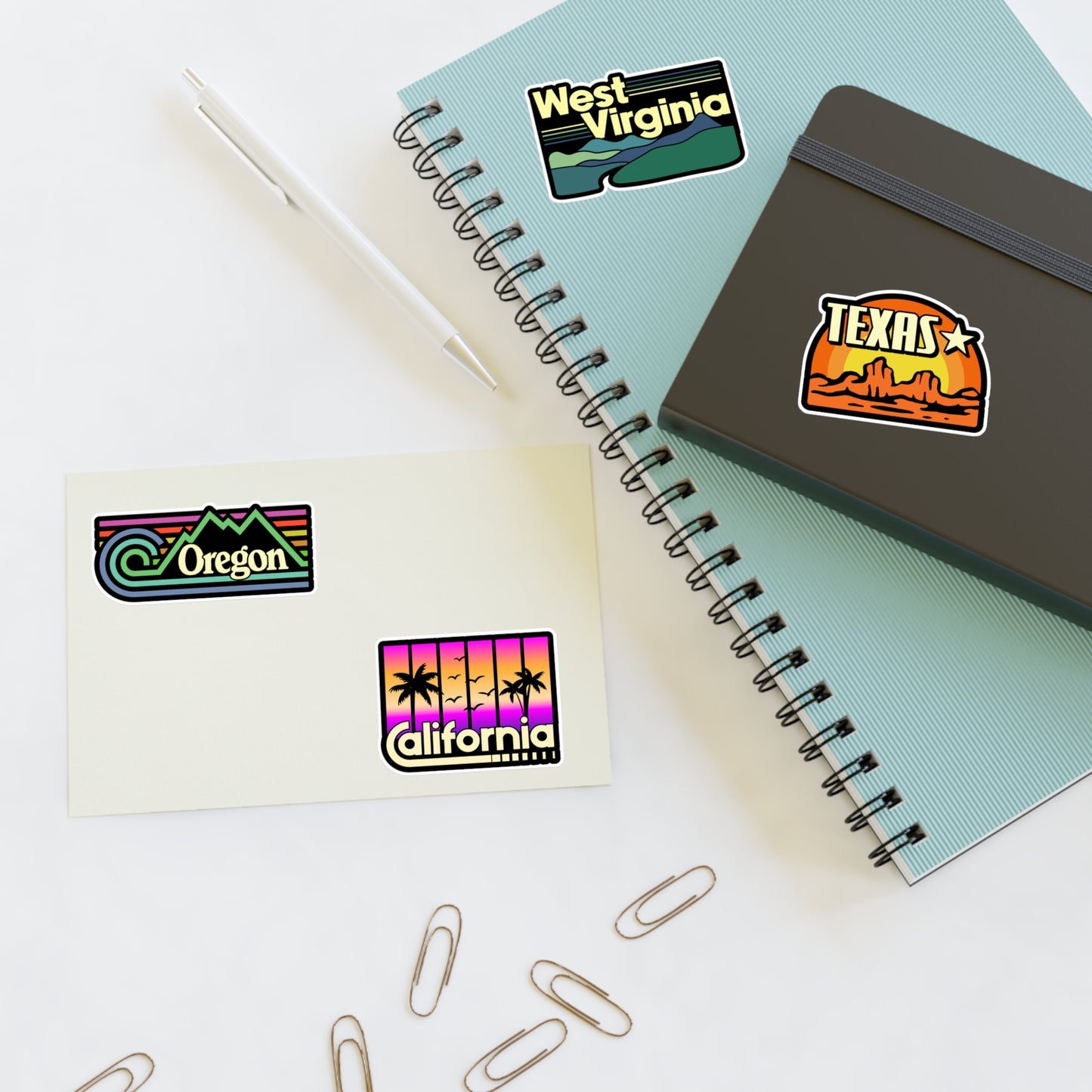 Oregon, West Virginia, Texas, California Retro Stickers