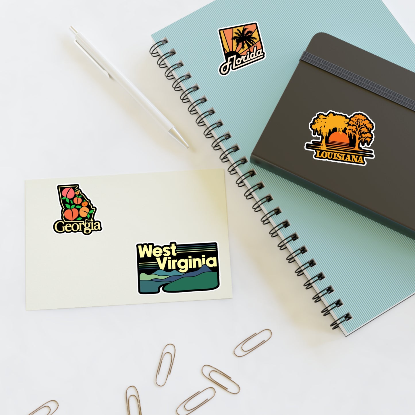 Georgia, Florida, Louisiana, West Virginia Retro Stickers