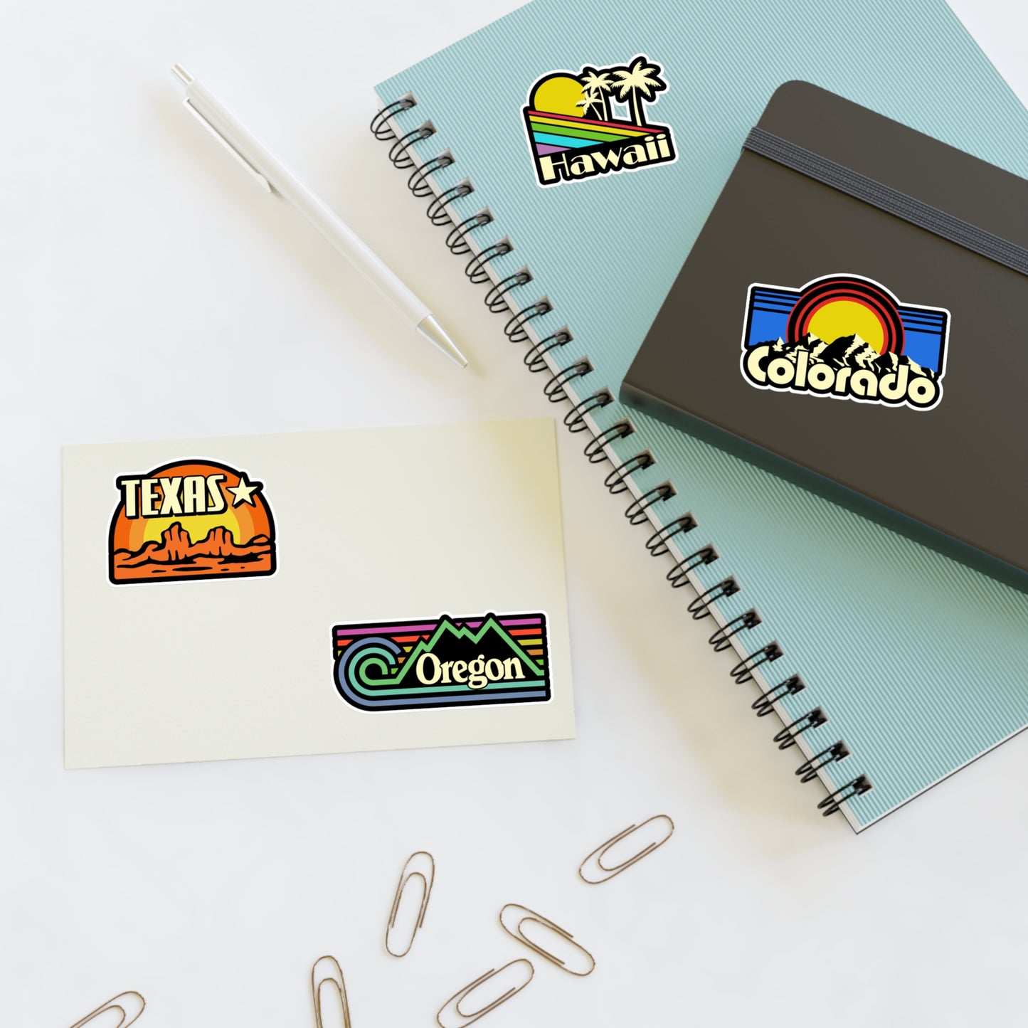 Texas, Hawaii, Colorado, Oregon Retro Stickers