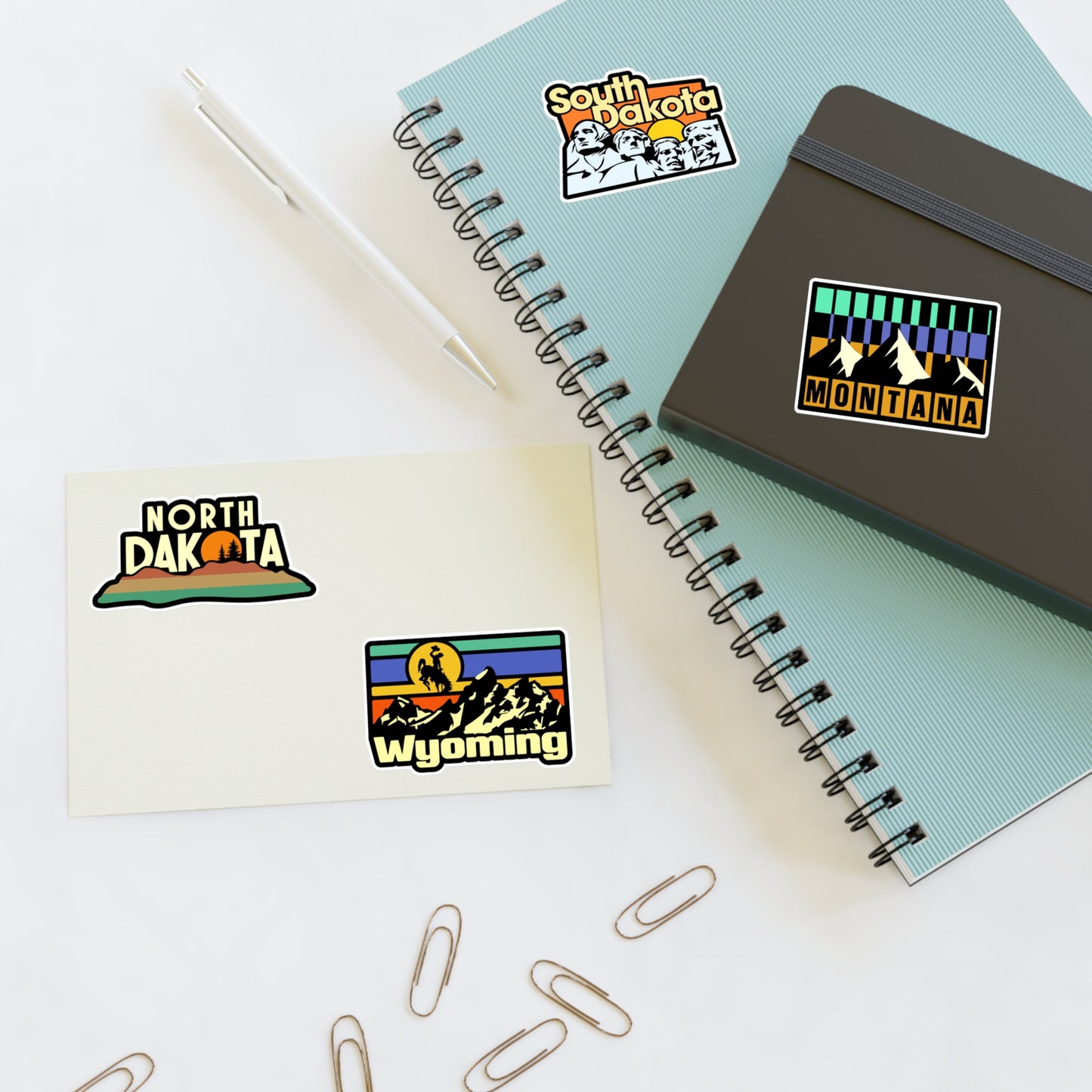 North Dakota, South Dakota, Montana, Wyoming Retro Stickers