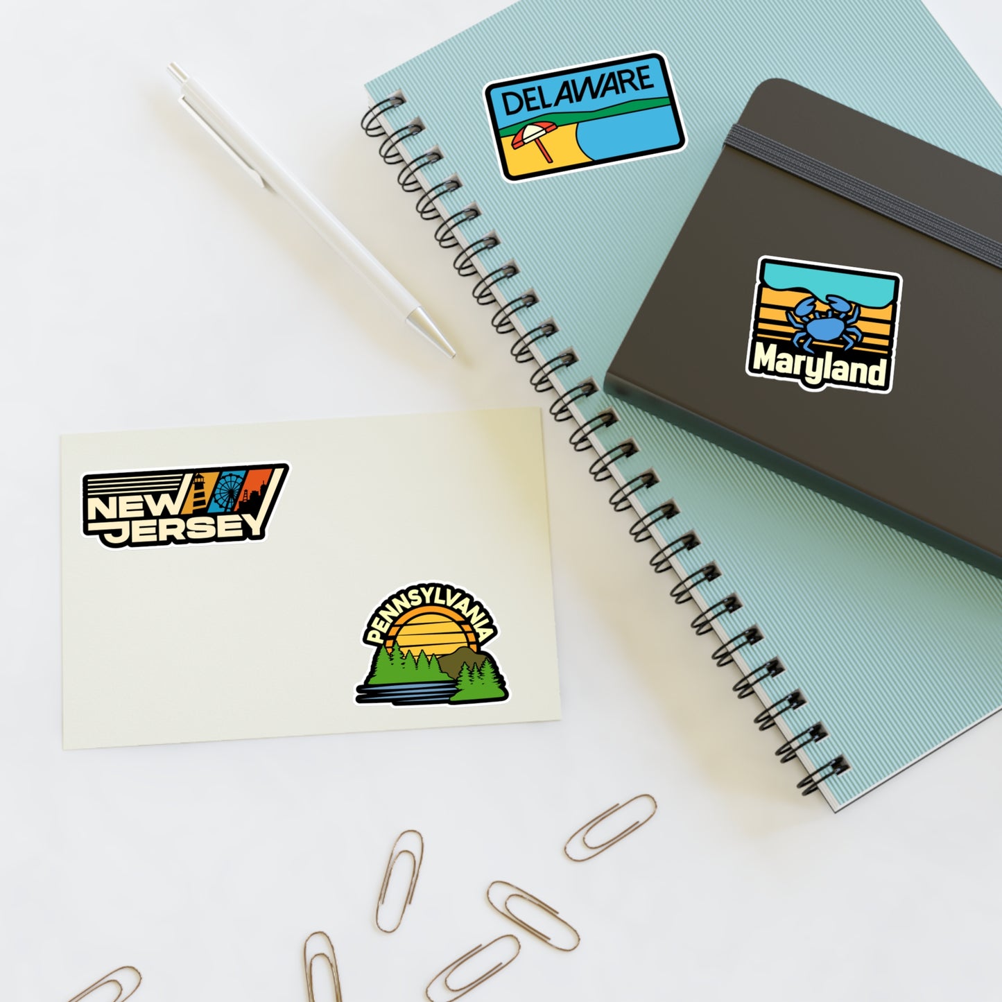 New Jersey, Delaware, Maryland, Pennsylvania Retro Stickers