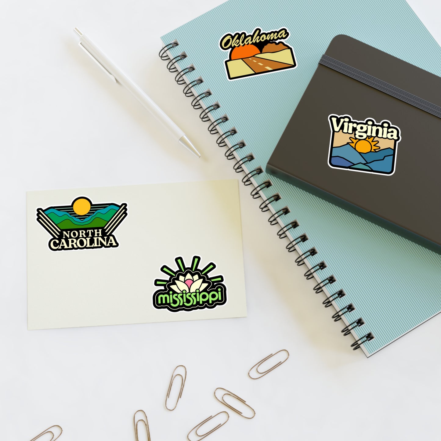North Carolina, Oklahoma, Virginia, Mississippi Retro Stickers