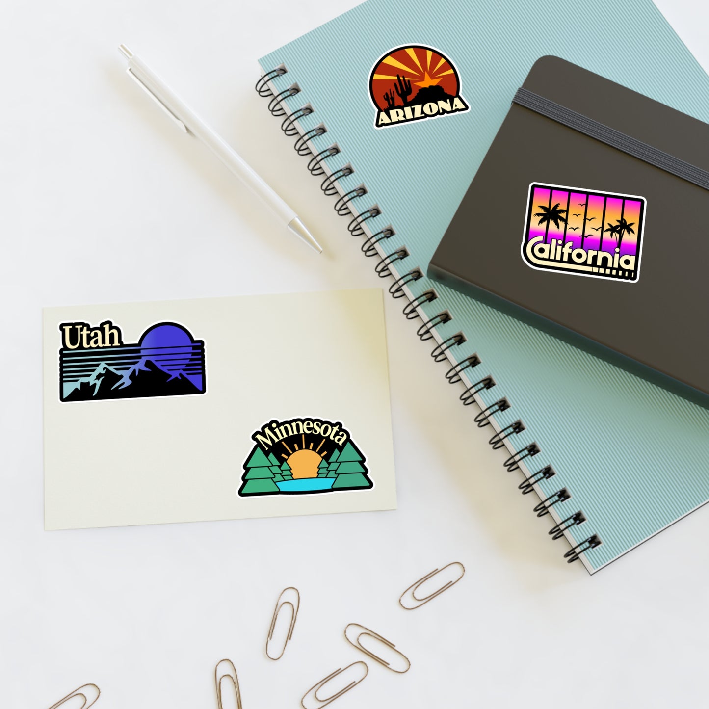 Utah, Arizona, California, Minnesota Retro Stickers