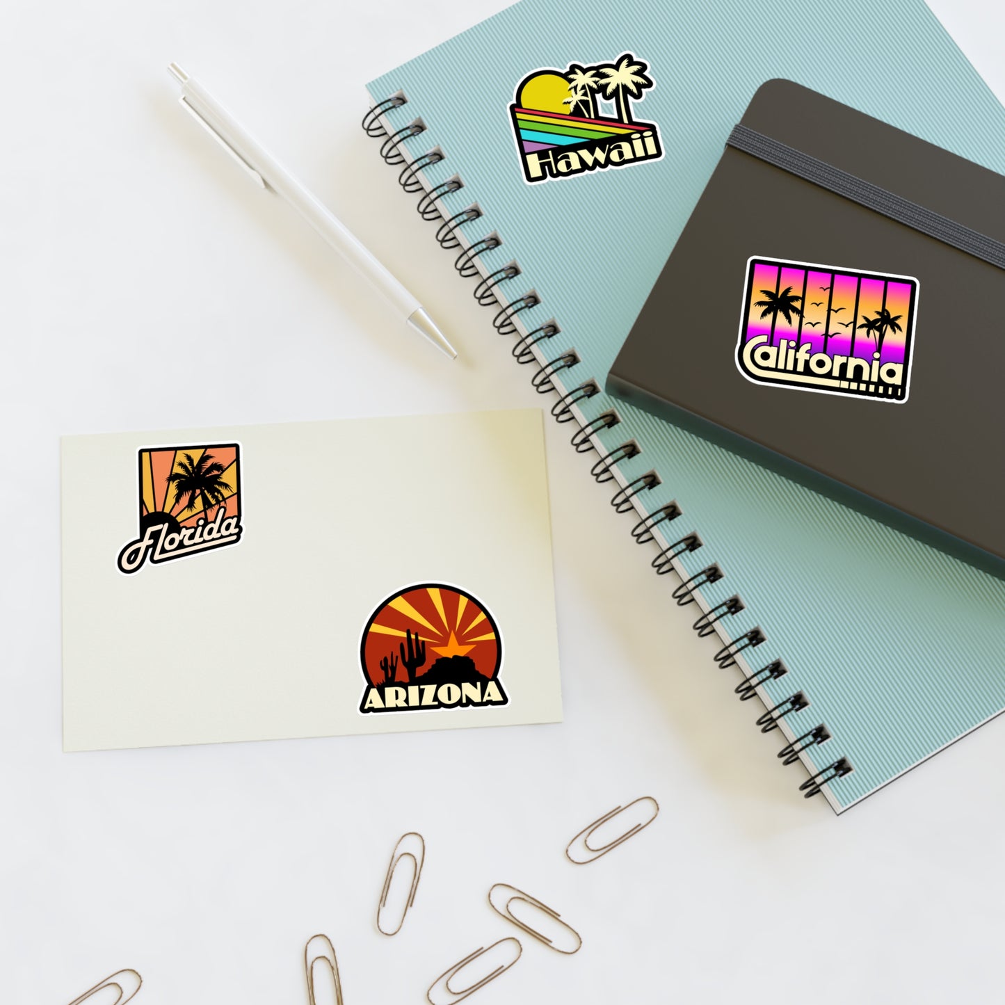 Florida, Hawaii, California, Arizona Retro Stickers