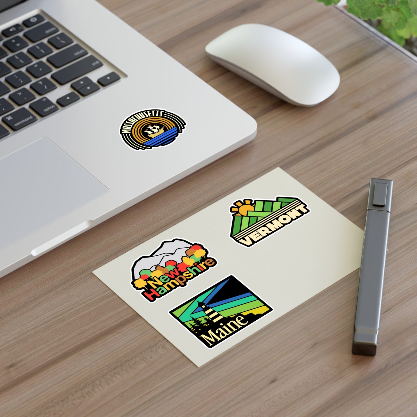 New Hampshire, Vermont, Maine, Massachusetts Retro Stickers