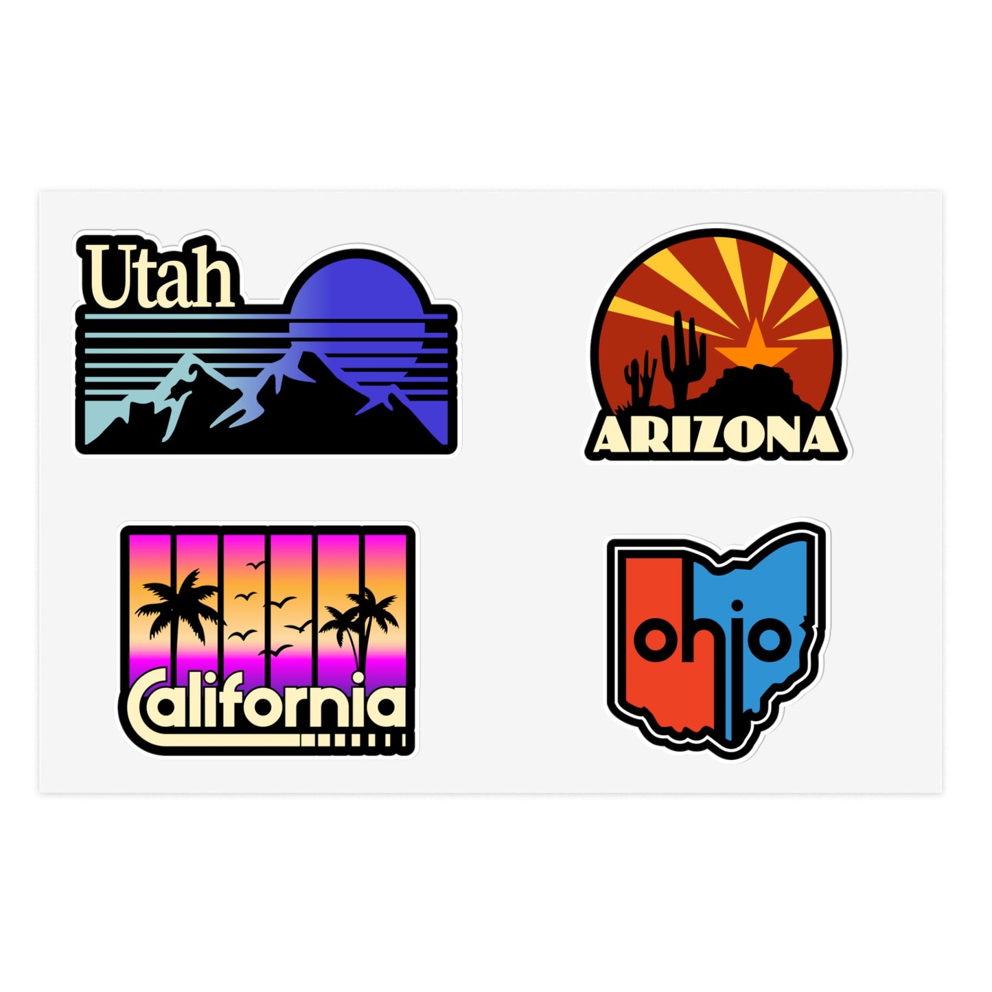 Utah, Arizona, California, Ohio Retro Stickers