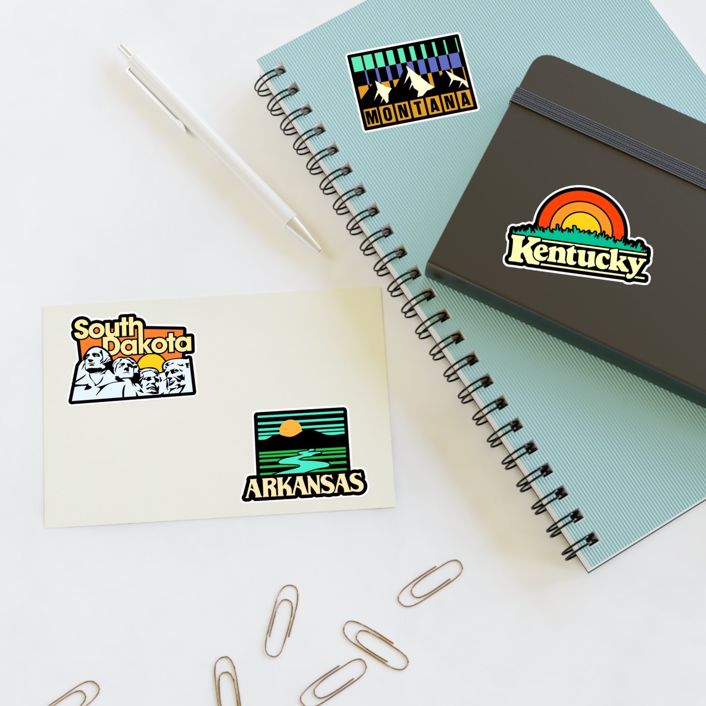South Dakota, Montana, Kentucky, Arkansas Retro Stickers