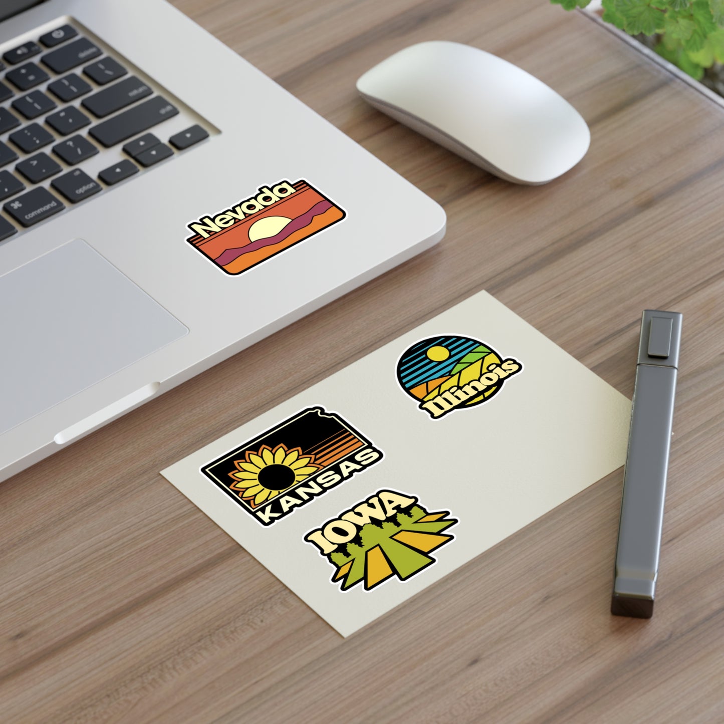 Kansas, Illinois, Iowa, Nevada Retro Stickers
