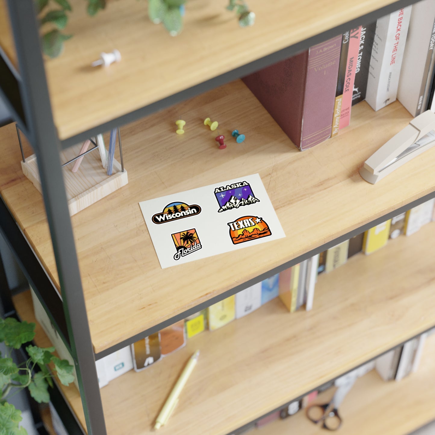 Wisconsin, Alaska, Florida, Texas Retro Stickers