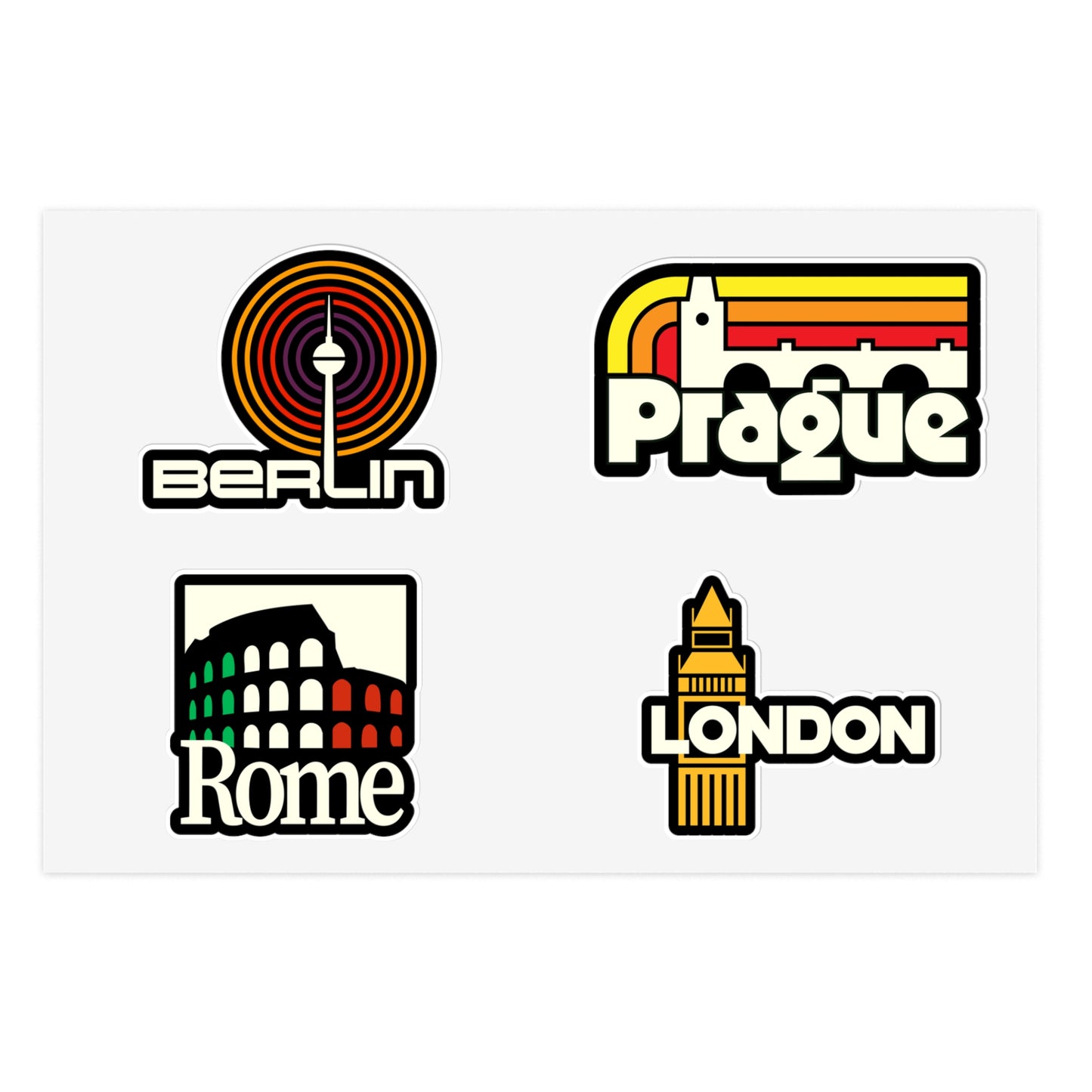 Berlin, Prague, Rome, London Retro Stickers