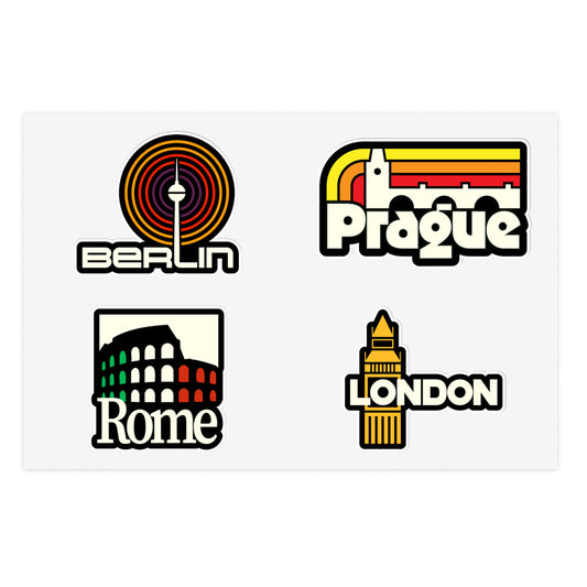 Berlin, Prague, Rome, London Retro Stickers
