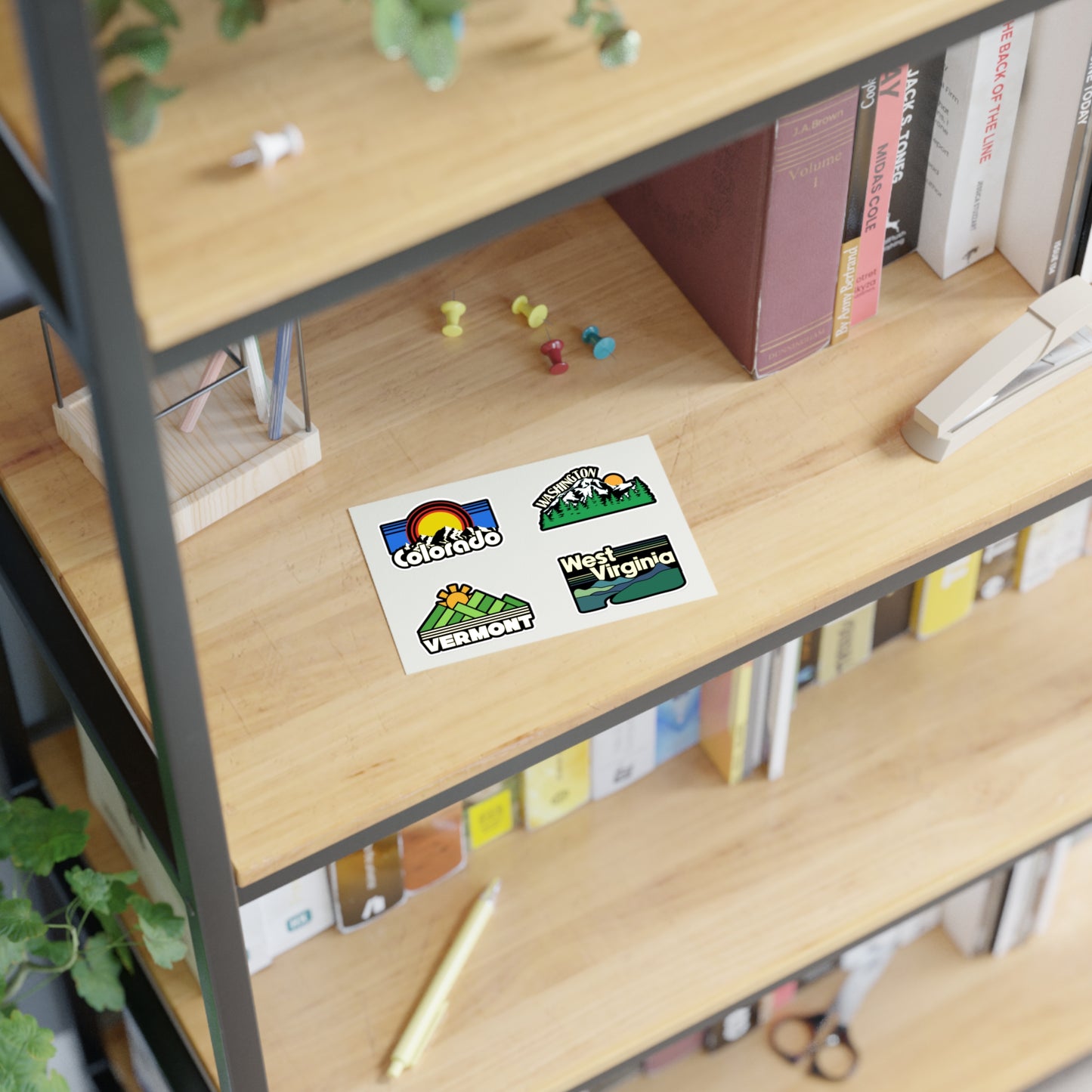 Colorado, Washington, Vermont, West Virginia Retro Stickers