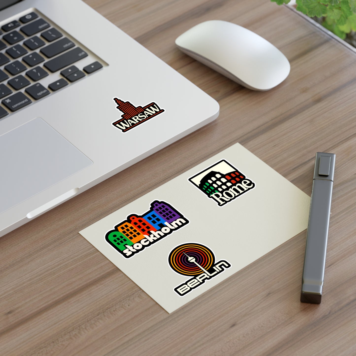 Stockholm, Rome, Berlin, Warsaw Retro Stickers