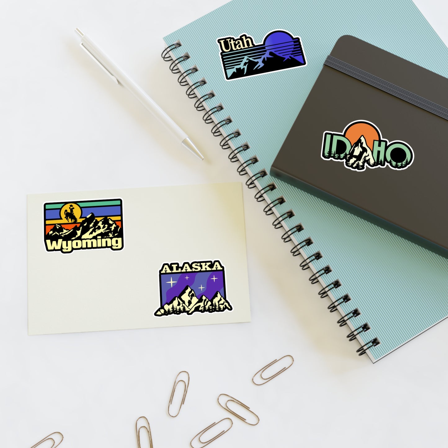 Wyoming, Utah, Idaho, Alaska Retro Stickers