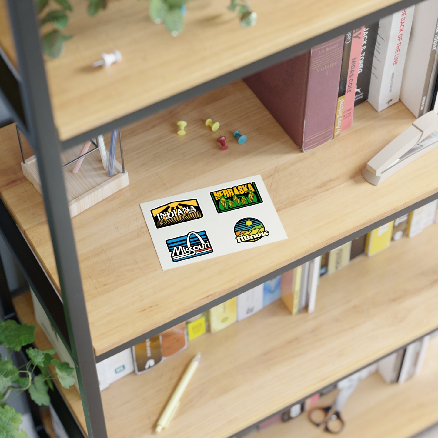 Indiana, Nebraska, Missouri, Illinois Retro Stickers