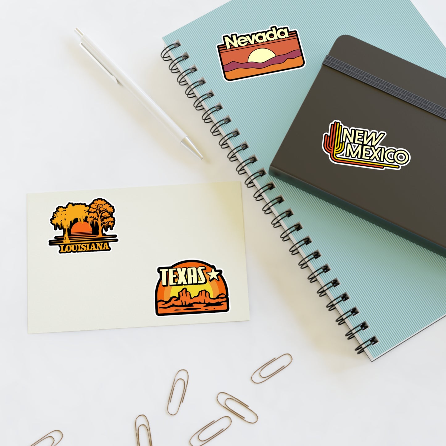 Louisiana, Nevada, New Mexico, Texas Retro Stickers