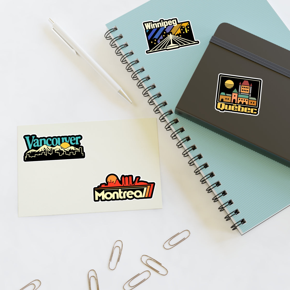 Vancouver, Winnipeg, Quebec, Montreal Retro Stickers