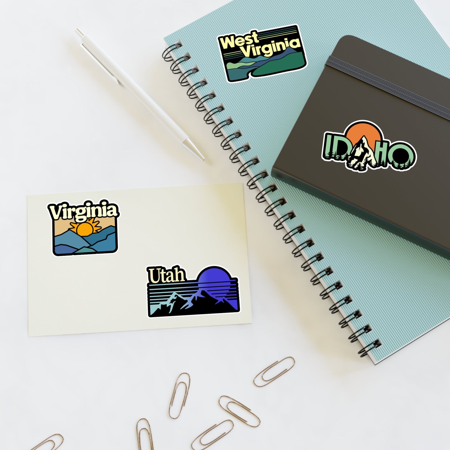 Virginia, West Virginia, Idaho, Utah Retro Stickers