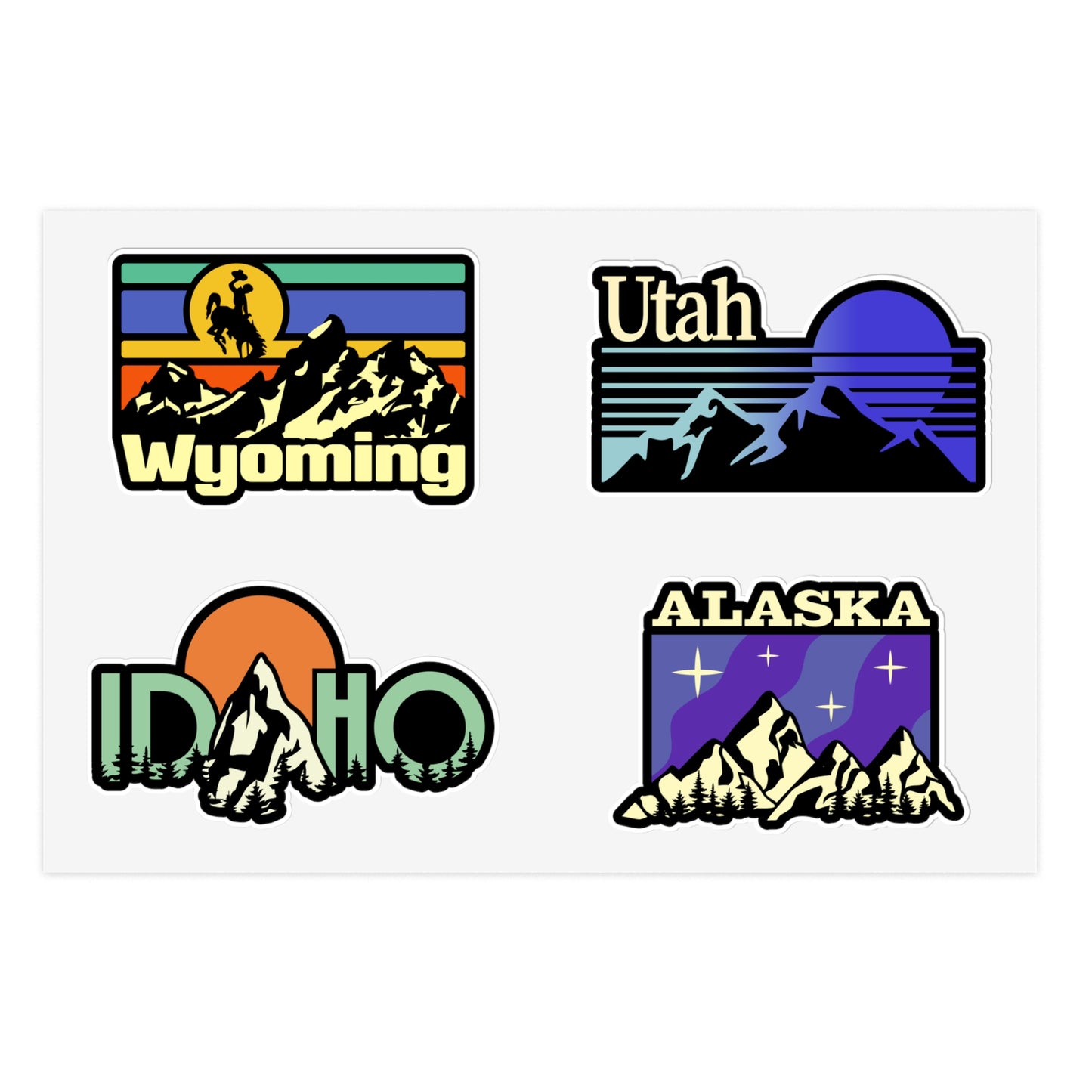 Wyoming, Utah, Idaho, Alaska Retro Stickers