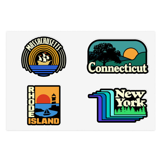 Massachusetts, Connecticut, Rhode Island, New York State Retro Stickers