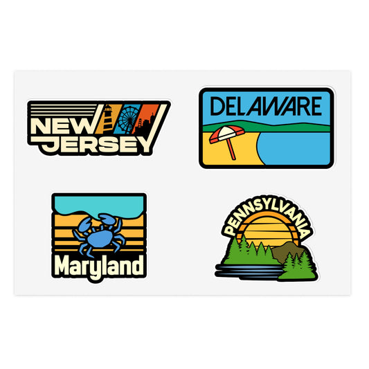 New Jersey, Delaware, Maryland, Pennsylvania Retro Stickers