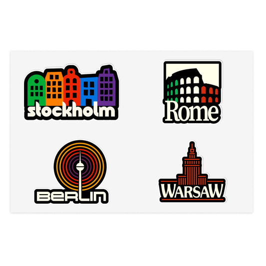 Stockholm, Rome, Berlin, Warsaw Retro Stickers