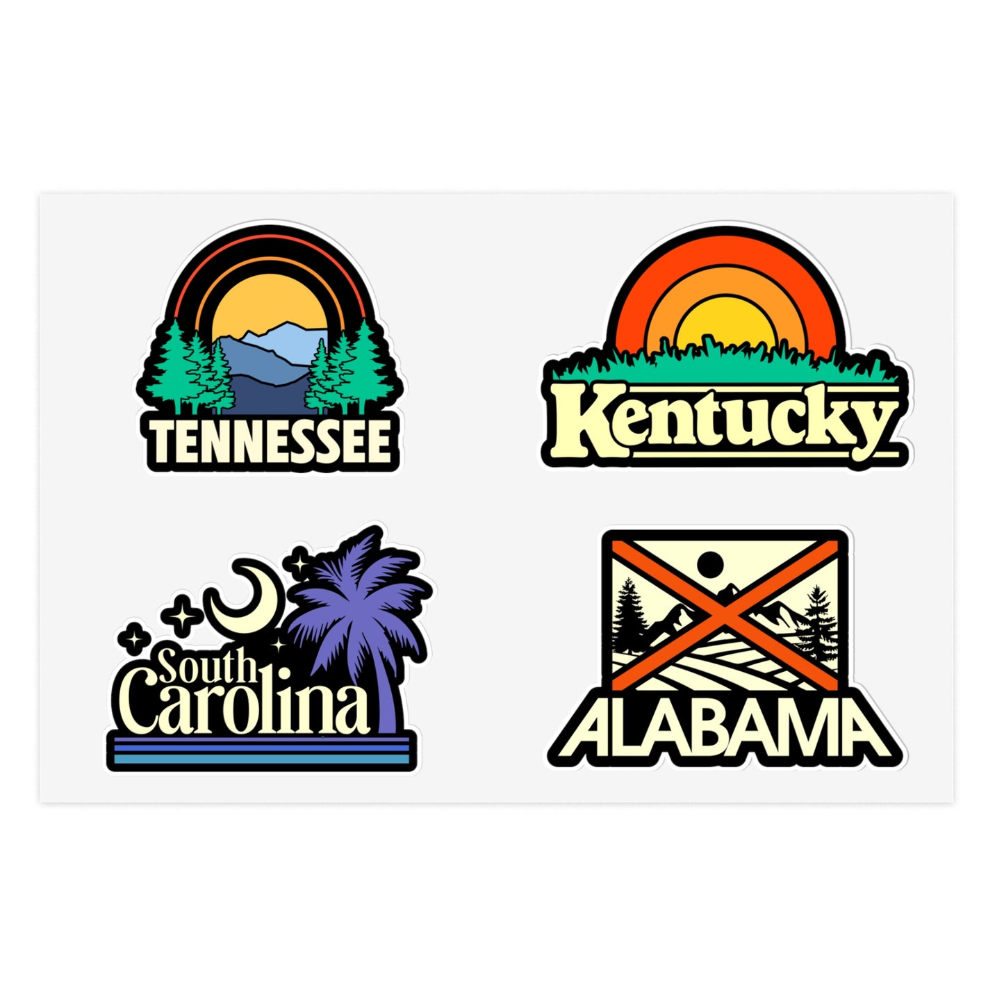 Tennessee, Kentucky, South Carolina, Alabama Retro Stickers