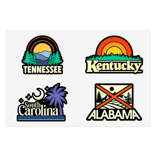 Tennessee, Kentucky, South Carolina, Alabama Retro Stickers