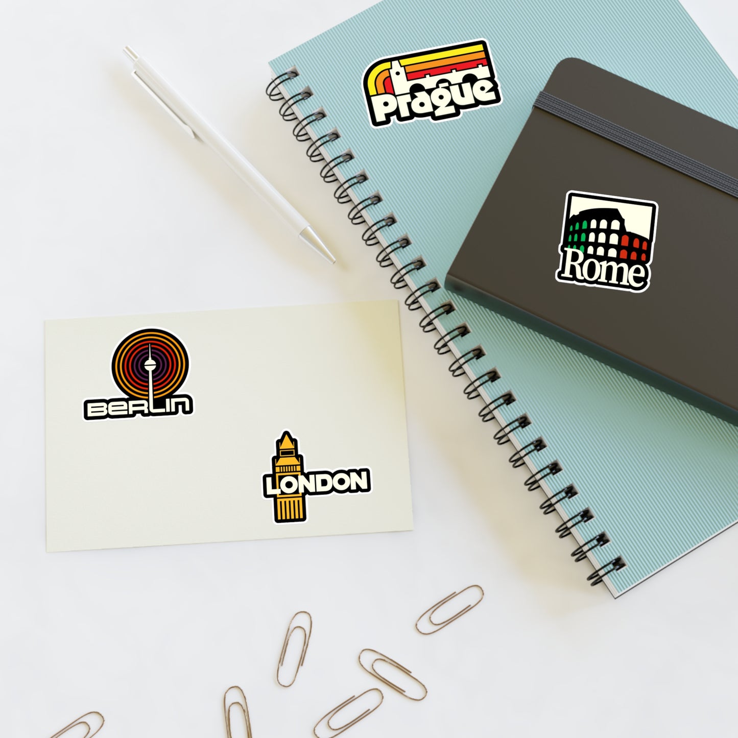 Berlin, Prague, Rome, London Retro Stickers