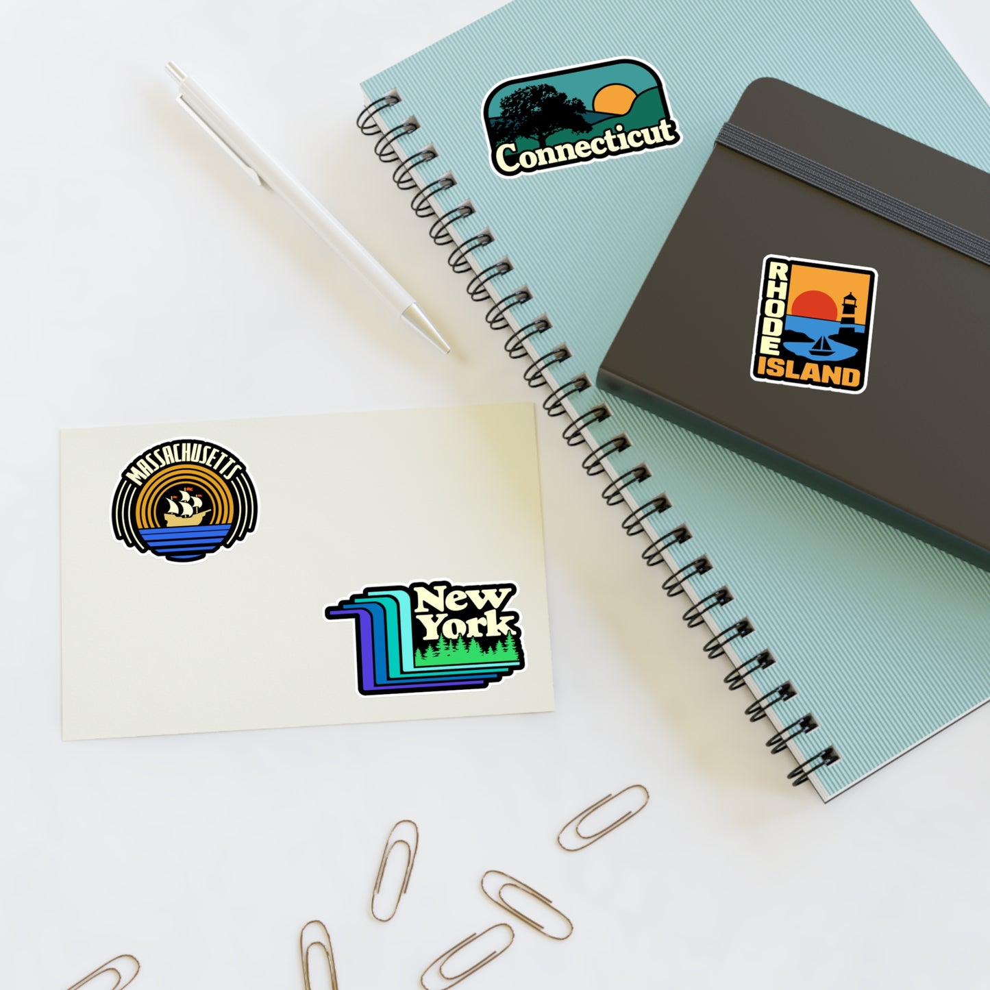 Massachusetts, Connecticut, Rhode Island, New York State Retro Stickers