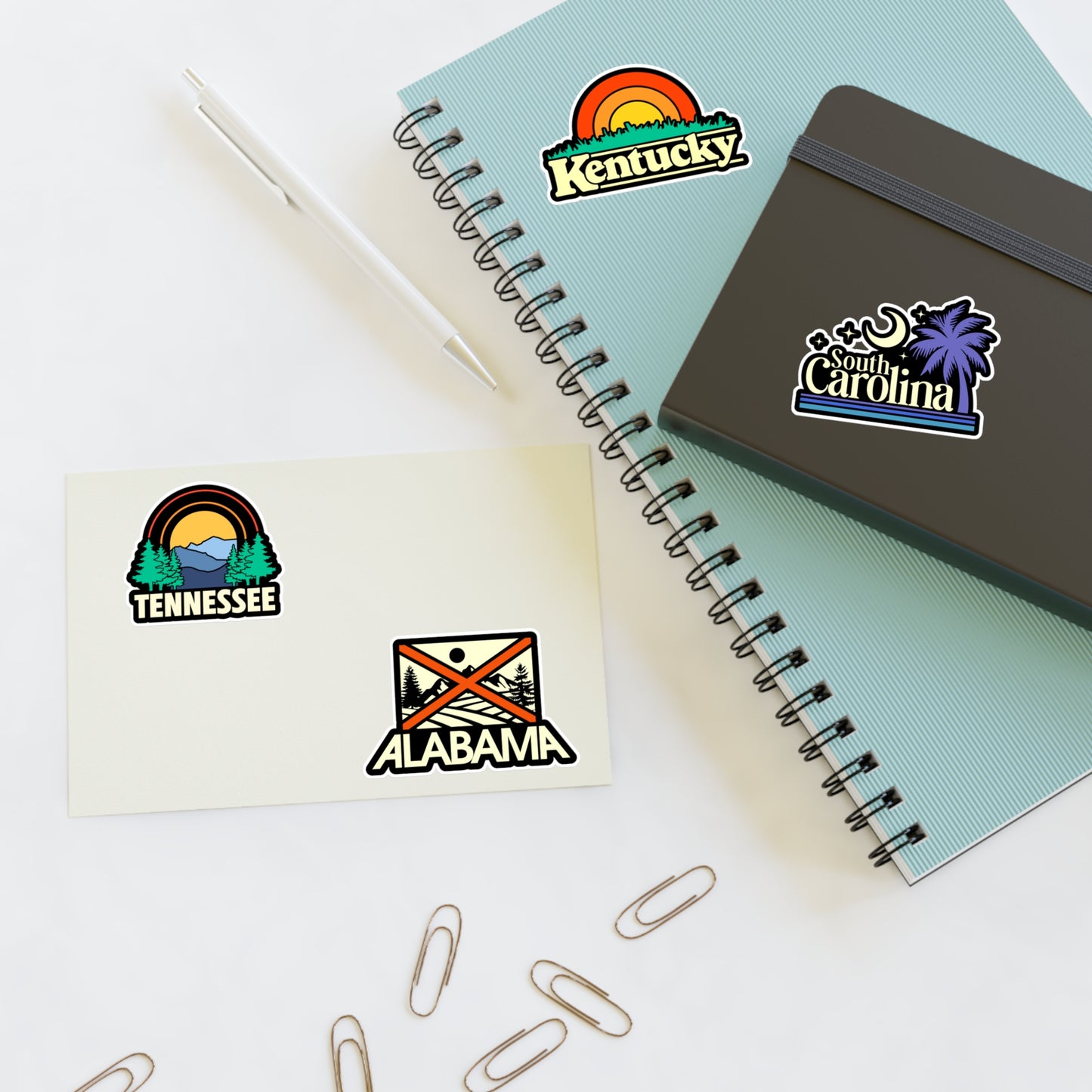 Tennessee, Kentucky, South Carolina, Alabama Retro Stickers