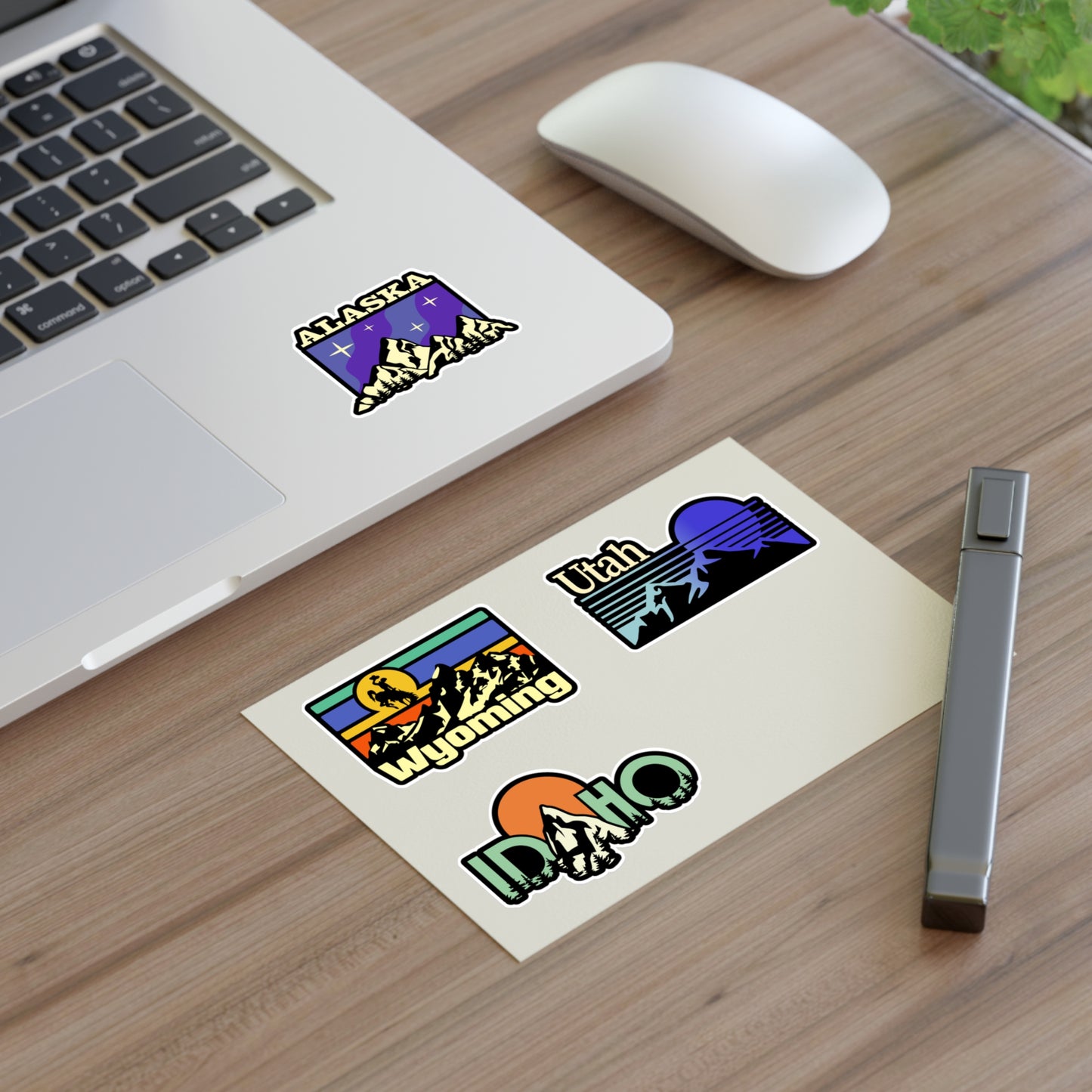 Wyoming, Utah, Idaho, Alaska Retro Stickers