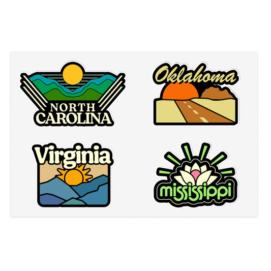 North Carolina, Oklahoma, Virginia, Mississippi Retro Stickers