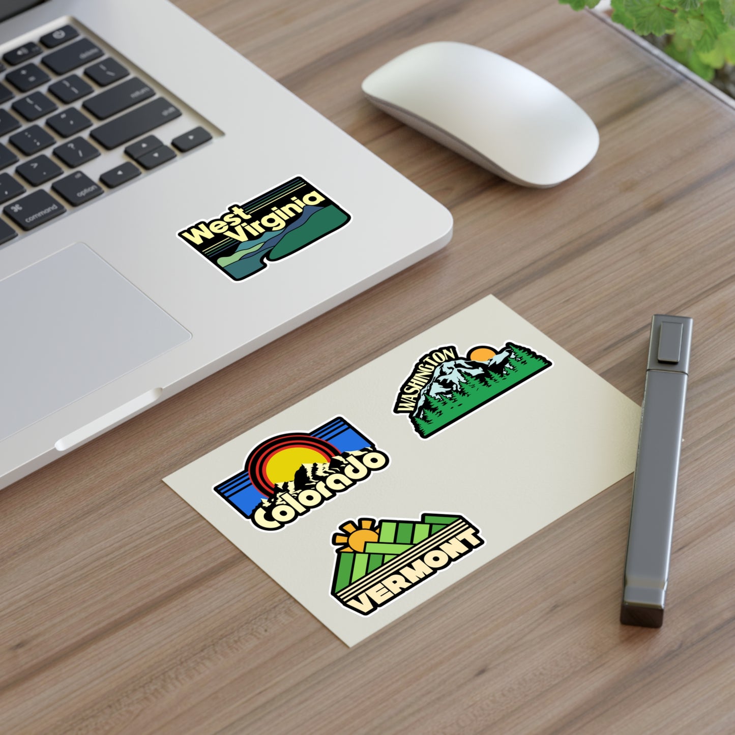 Colorado, Washington, Vermont, West Virginia Retro Stickers