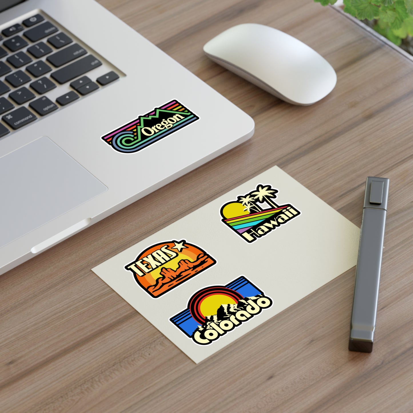 Texas, Hawaii, Colorado, Oregon Retro Stickers
