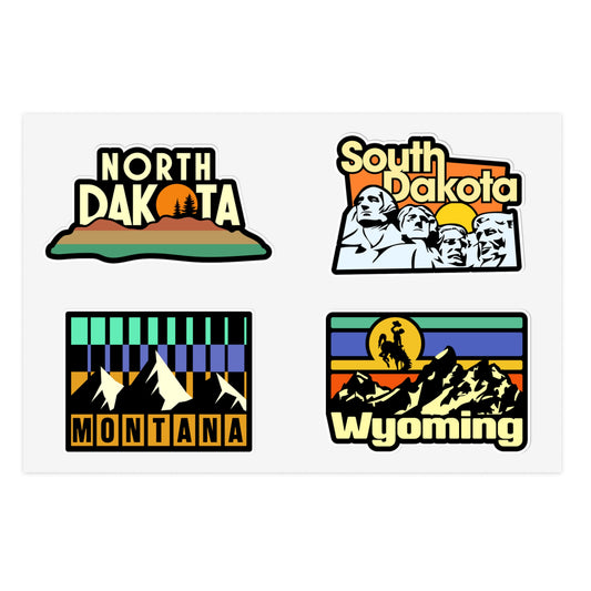North Dakota, South Dakota, Montana, Wyoming Retro Stickers
