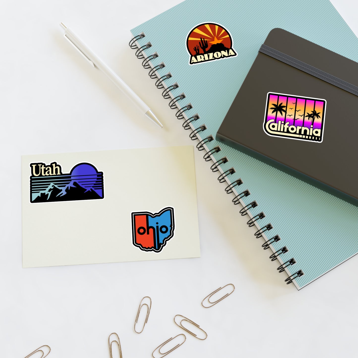 Utah, Arizona, California, Ohio Retro Stickers