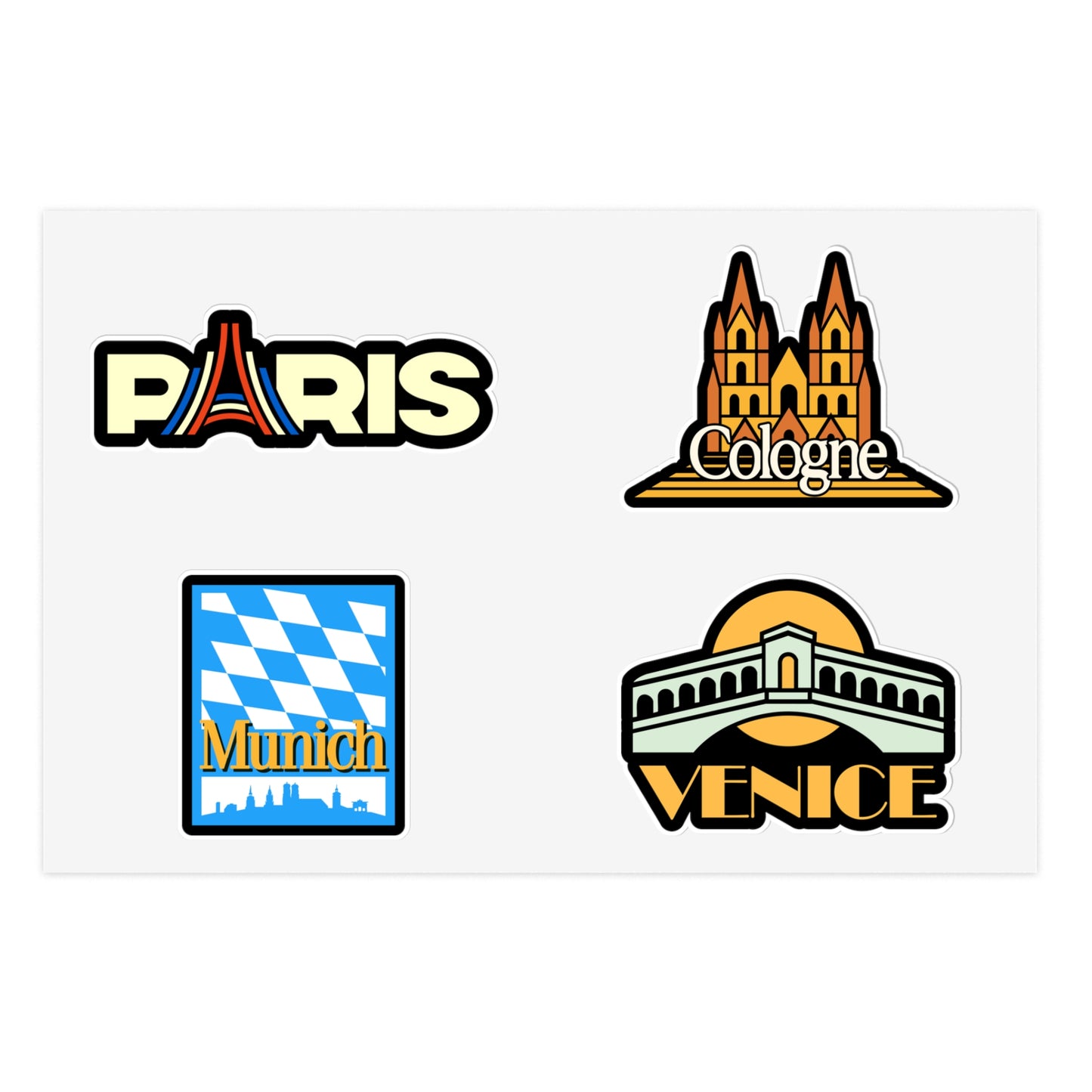 Paris, Cologne, Munich, Venice Retro Stickers