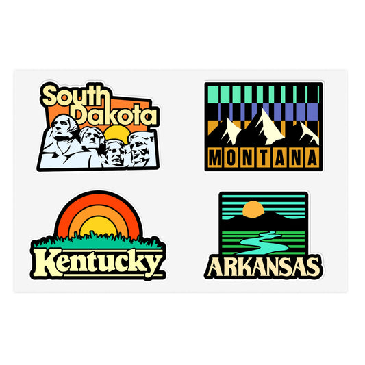 South Dakota, Montana, Kentucky, Arkansas Retro Stickers