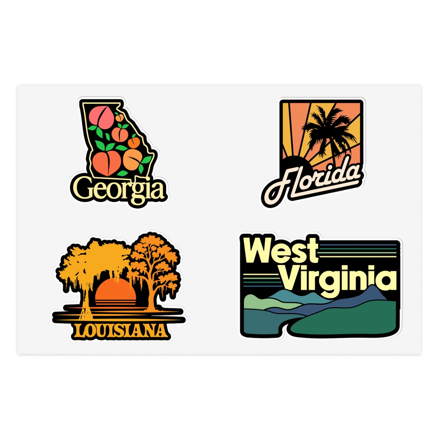 Georgia, Florida, Louisiana, West Virginia Retro Stickers