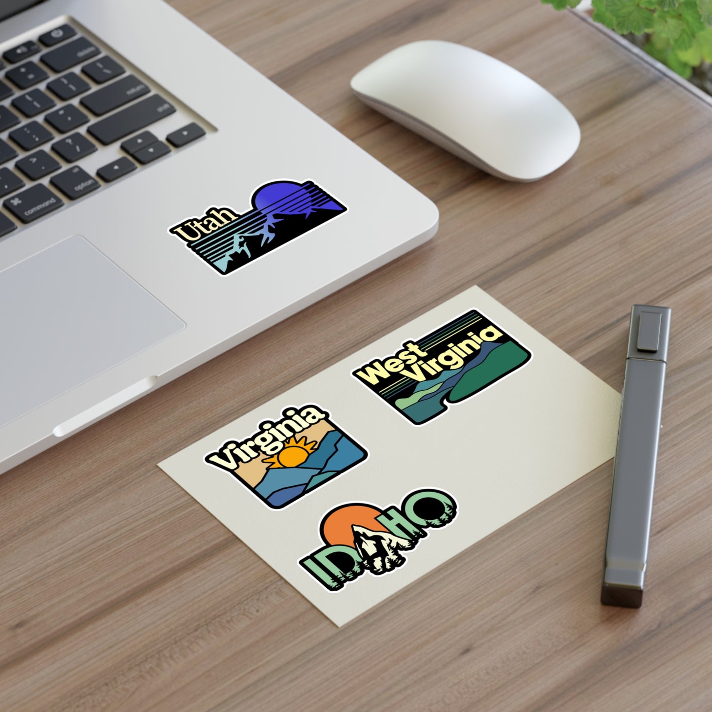 Virginia, West Virginia, Idaho, Utah Retro Stickers