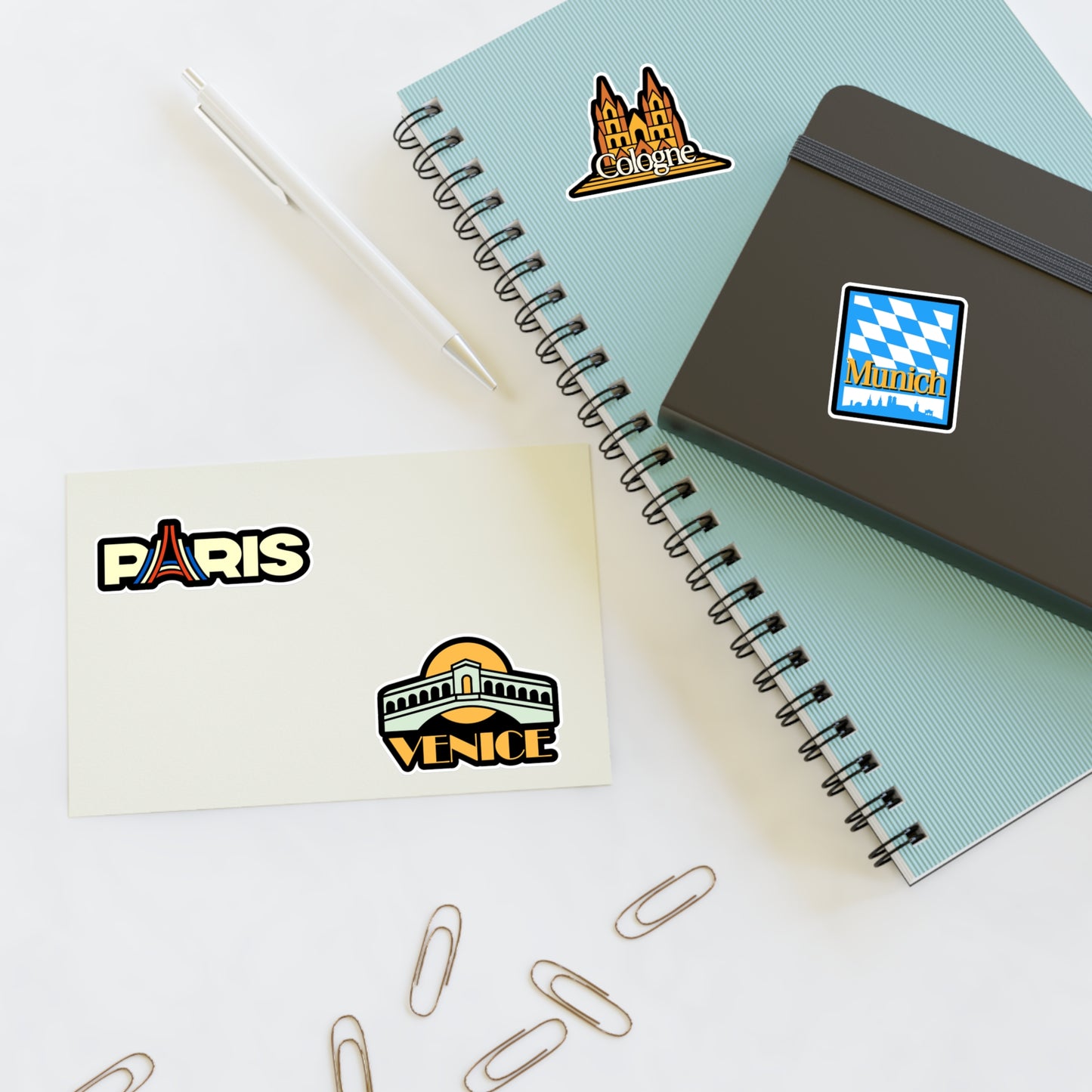 Paris, Cologne, Munich, Venice Retro Stickers