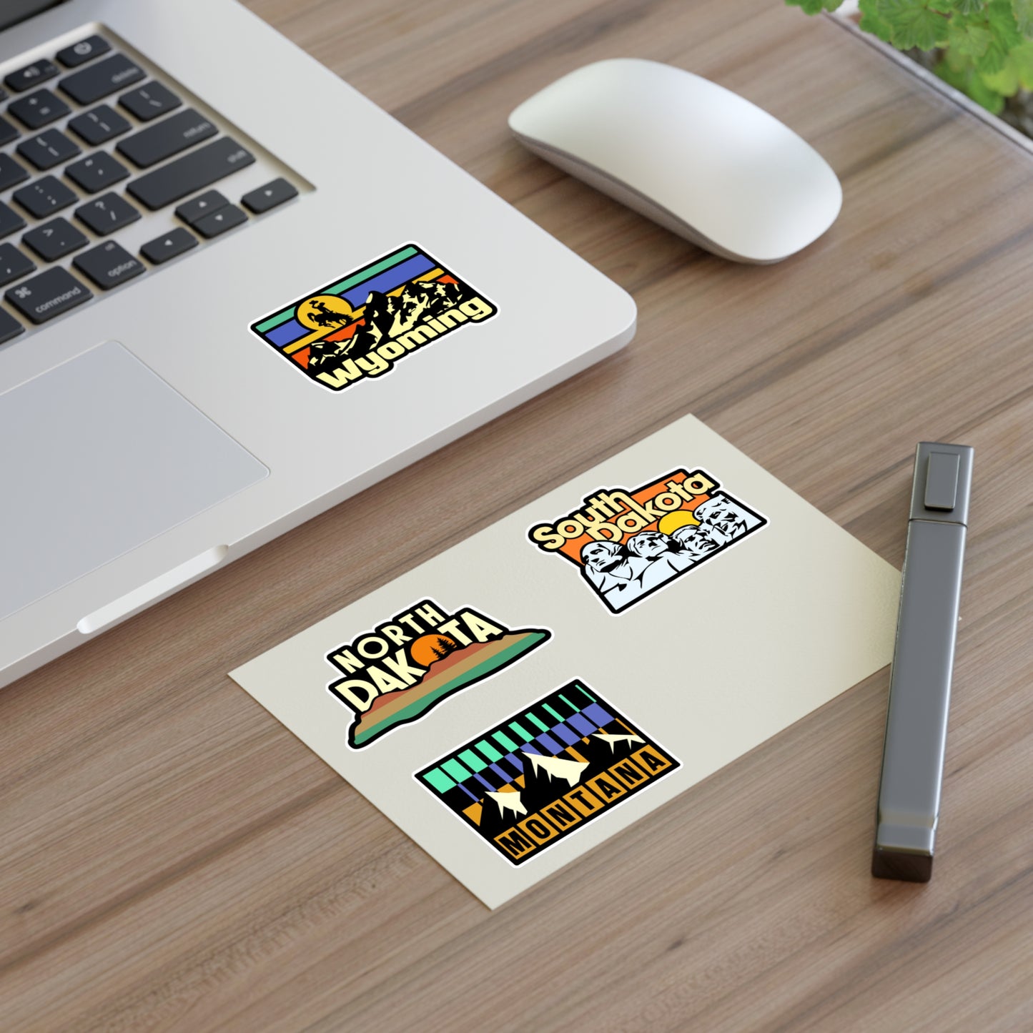 North Dakota, South Dakota, Montana, Wyoming Retro Stickers