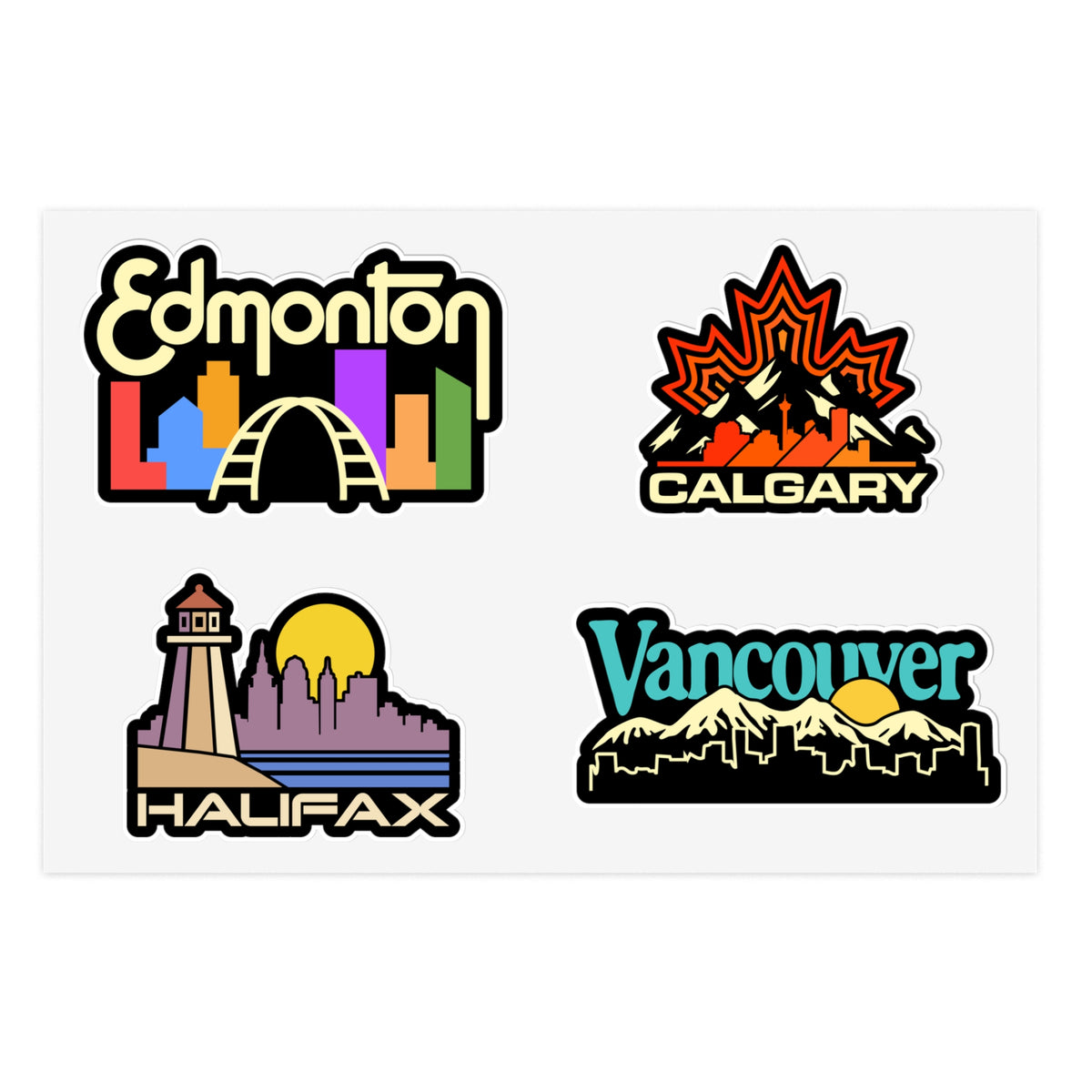 Edmonton, Calgary, Halifax, Vancouver Retro Stickers