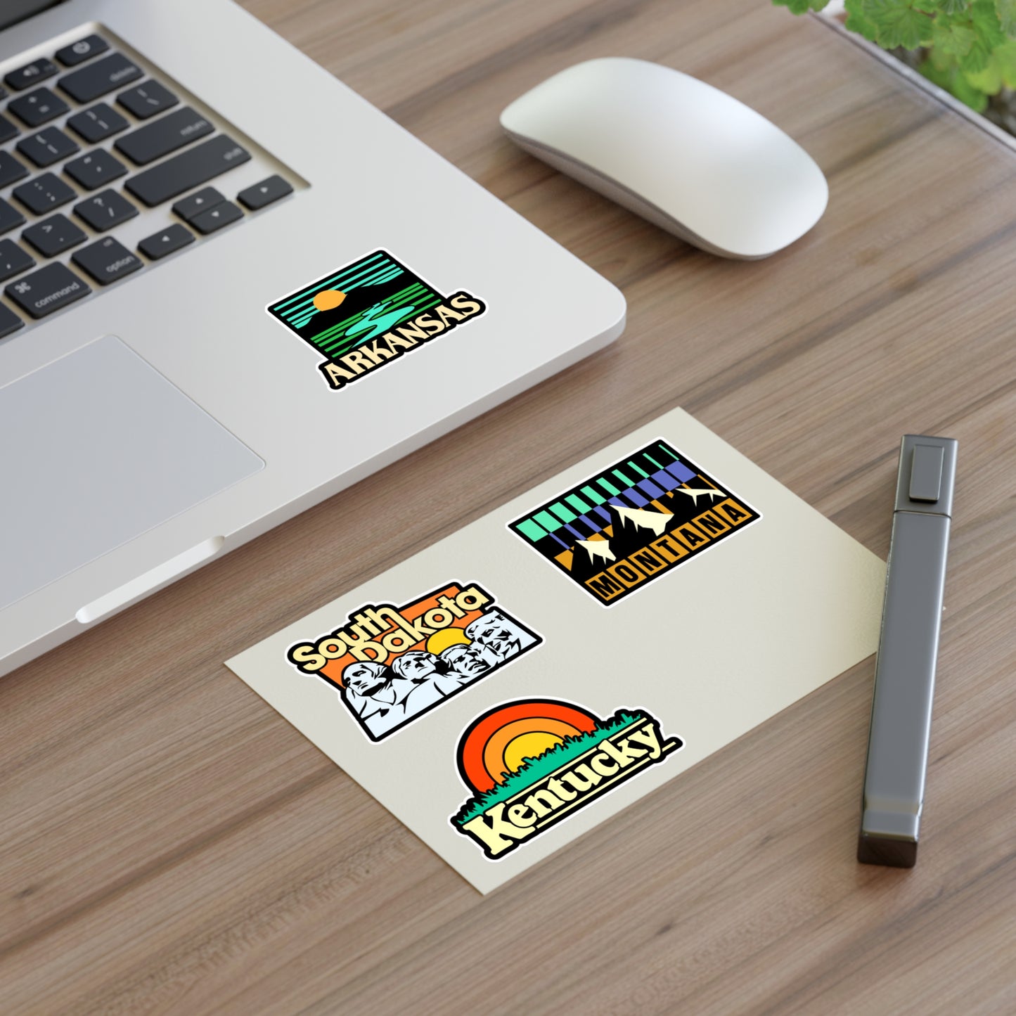 South Dakota, Montana, Kentucky, Arkansas Retro Stickers