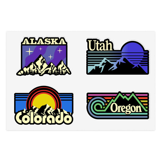 Alaska, Utah, Colorado, Oregon Retro Stickers