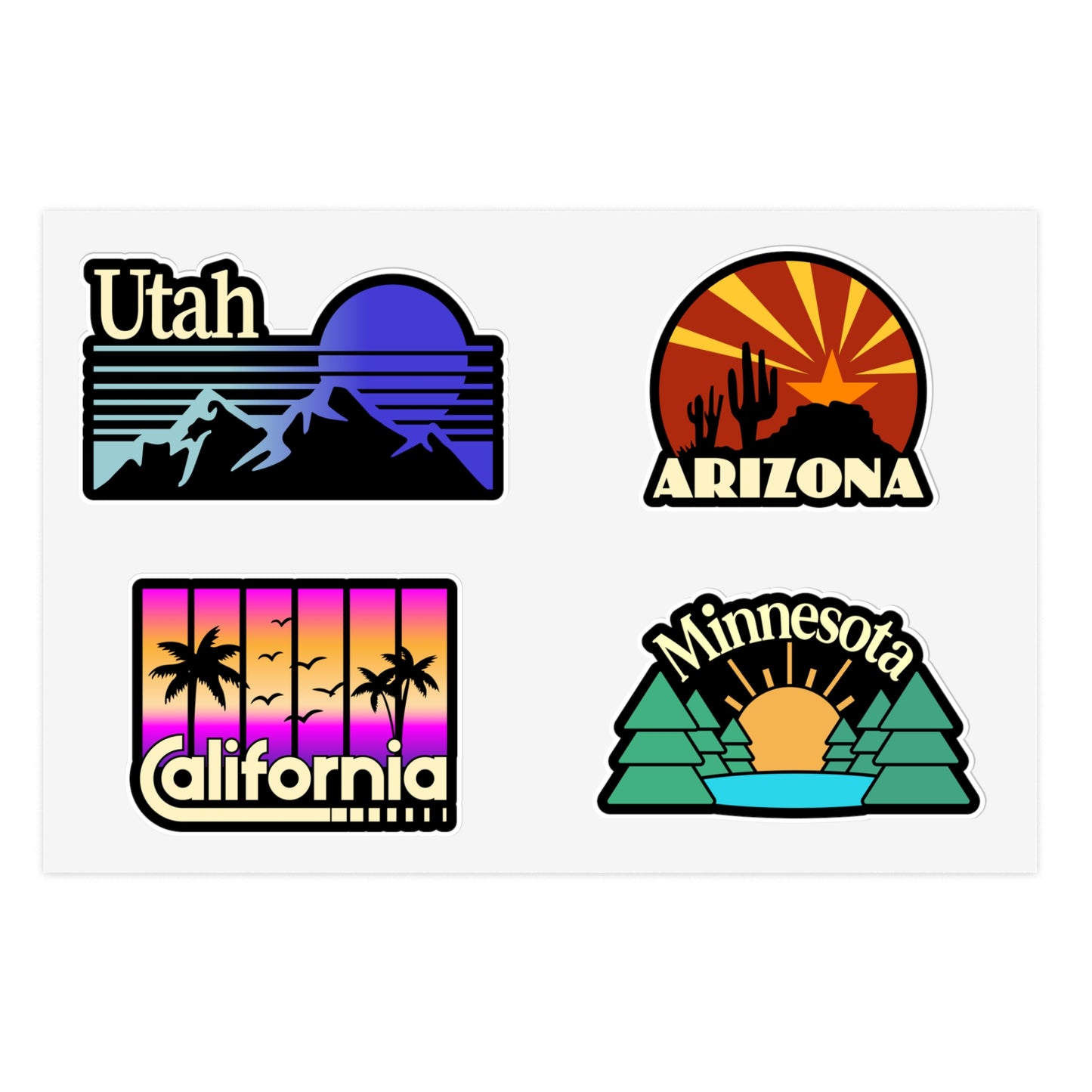 Utah, Arizona, California, Minnesota Retro Stickers