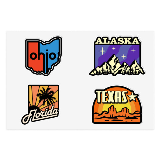 Ohio, Alaska, Florida, Texas Retro Stickers