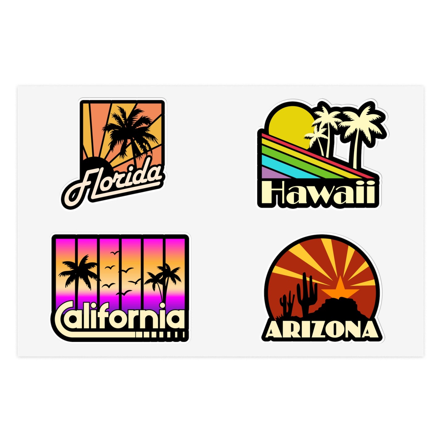 Florida, Hawaii, California, Arizona Retro Stickers